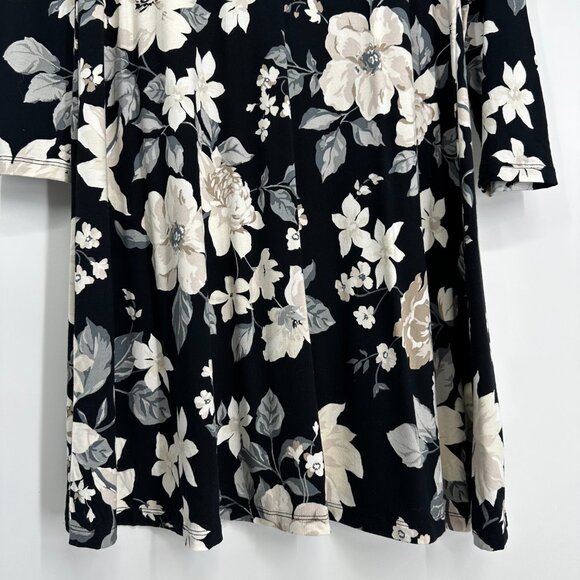 Old Navy Floral Dress Swing Long Sleeves Stretch Jersey Knit Black Casual Short - Picture 7 of 10